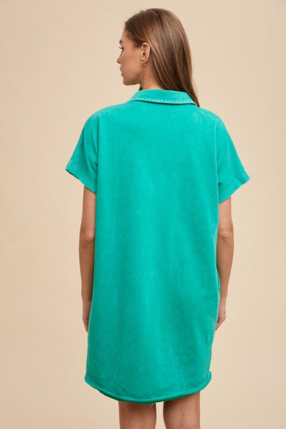 Annie Wear Mineral Washed Johnny Collar Short Sleeve Dress Trendsi