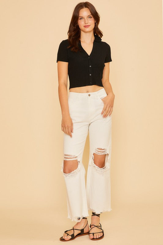 Annie Wear Distressed Raw Hem Jeans Trendsi