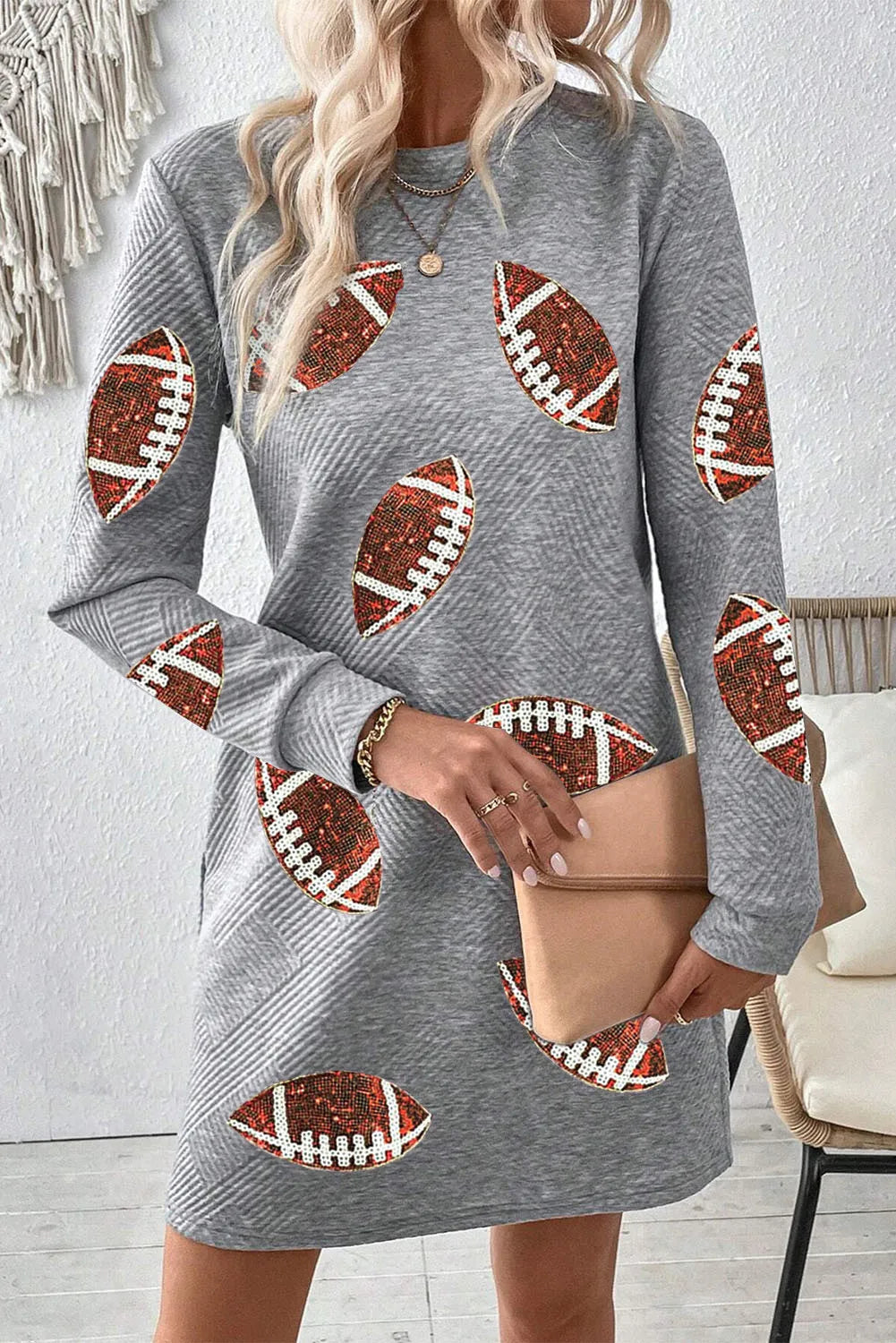 Sequin Football Long Sleeve Mini Dress Trendsi