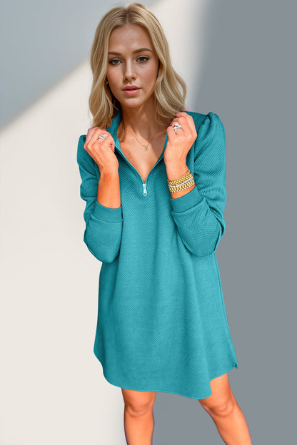 Double Take Textured Quarter Zip Long Sleeve Dress Trendsi