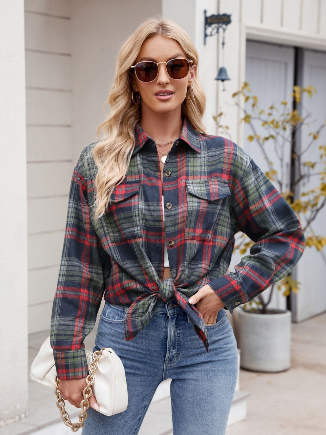 Mandy Plaid Button Up Long Sleeve Shirt Trendsi