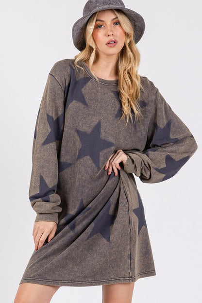 SAGE + FIG Washed Star Print Round Neck Dress Trendsi