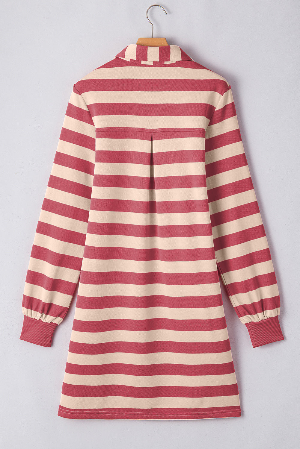 Contrast Striped Johnny Collar Long Sleeve Mini Dress Trendsi