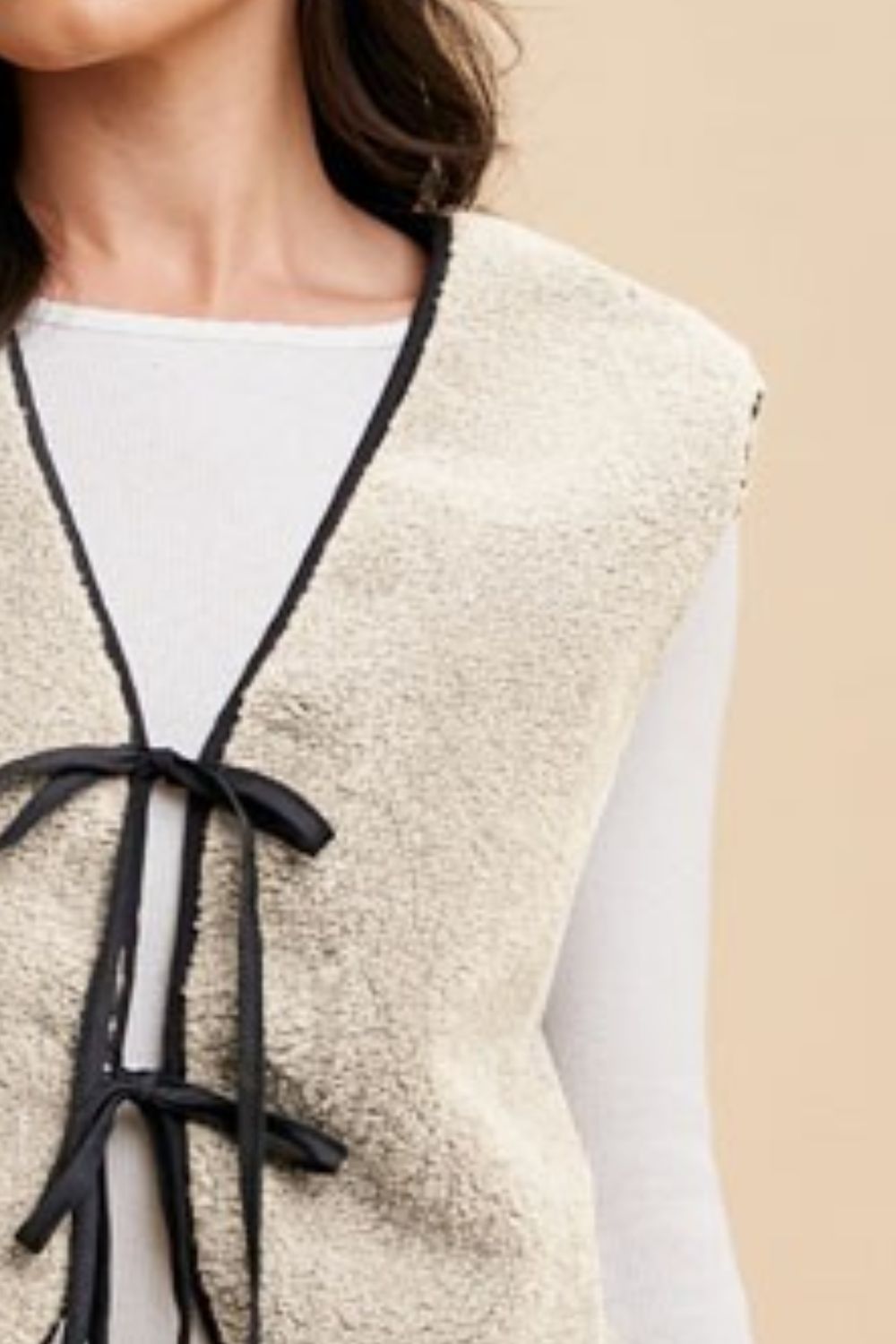 Annie Wear V-Neck Tie Detail Vest Coat Trendsi