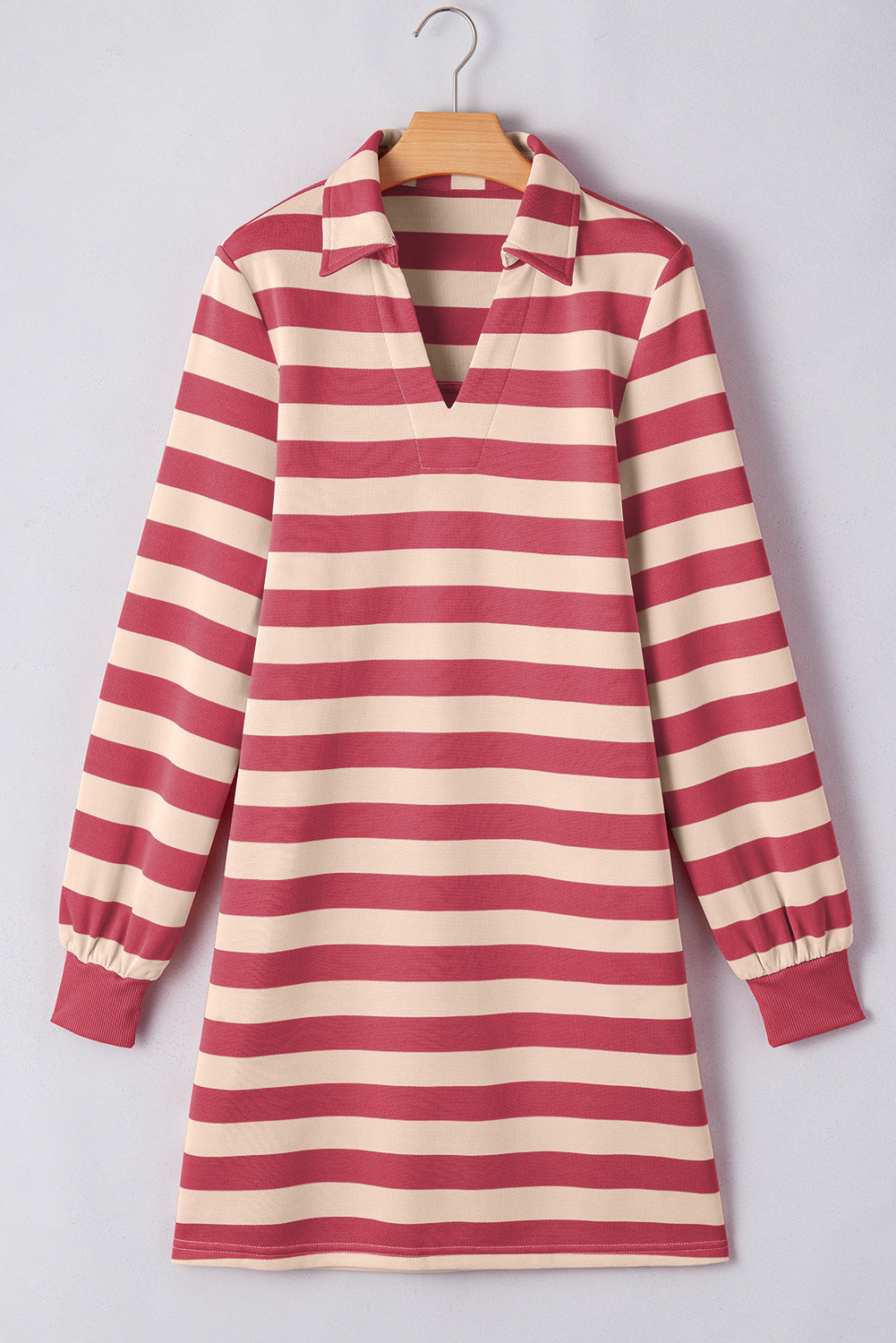 Contrast Striped Johnny Collar Long Sleeve Mini Dress Trendsi