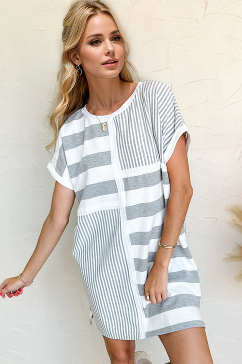 Oh Full Size Striped Round Neck Short Sleeve Mini Tee Dress Trendsi