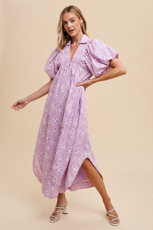 Annie Wear Floral Smock Detail Puff Sleeve Dress Trendsi