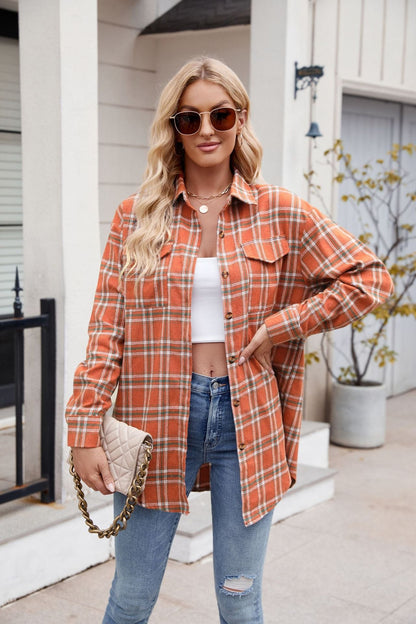 Mandy Plaid Button Up Long Sleeve Shirt Trendsi