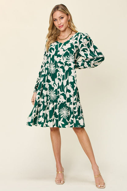 Double Take Full Size Printed Ruffle Hem Dress with Pocket Trendsi