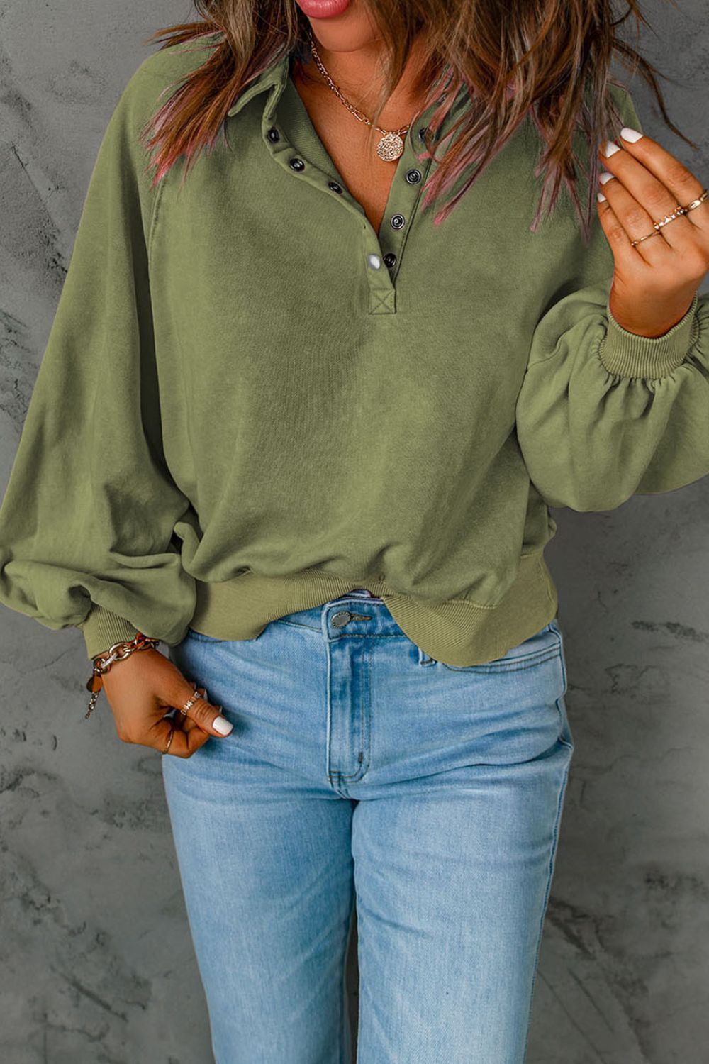 Half Snap Long Sleeve Sweatshirt Trendsi