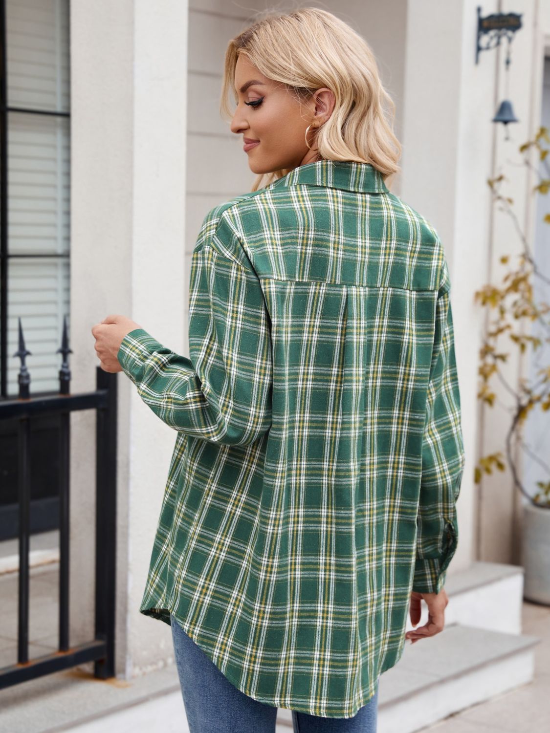 Mandy Plaid Button Up Long Sleeve Shirt Trendsi