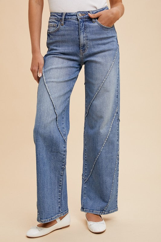 Annie Wear Decorative Seams Wide Leg Jeans Trendsi